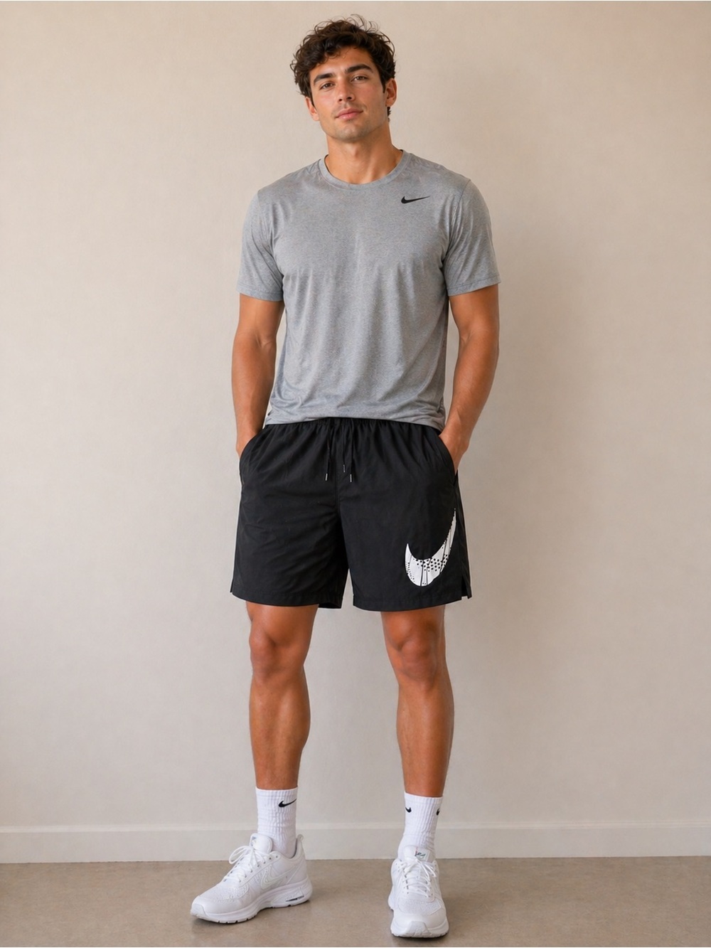 Nike Black Athletic Shorts with White Swoosh